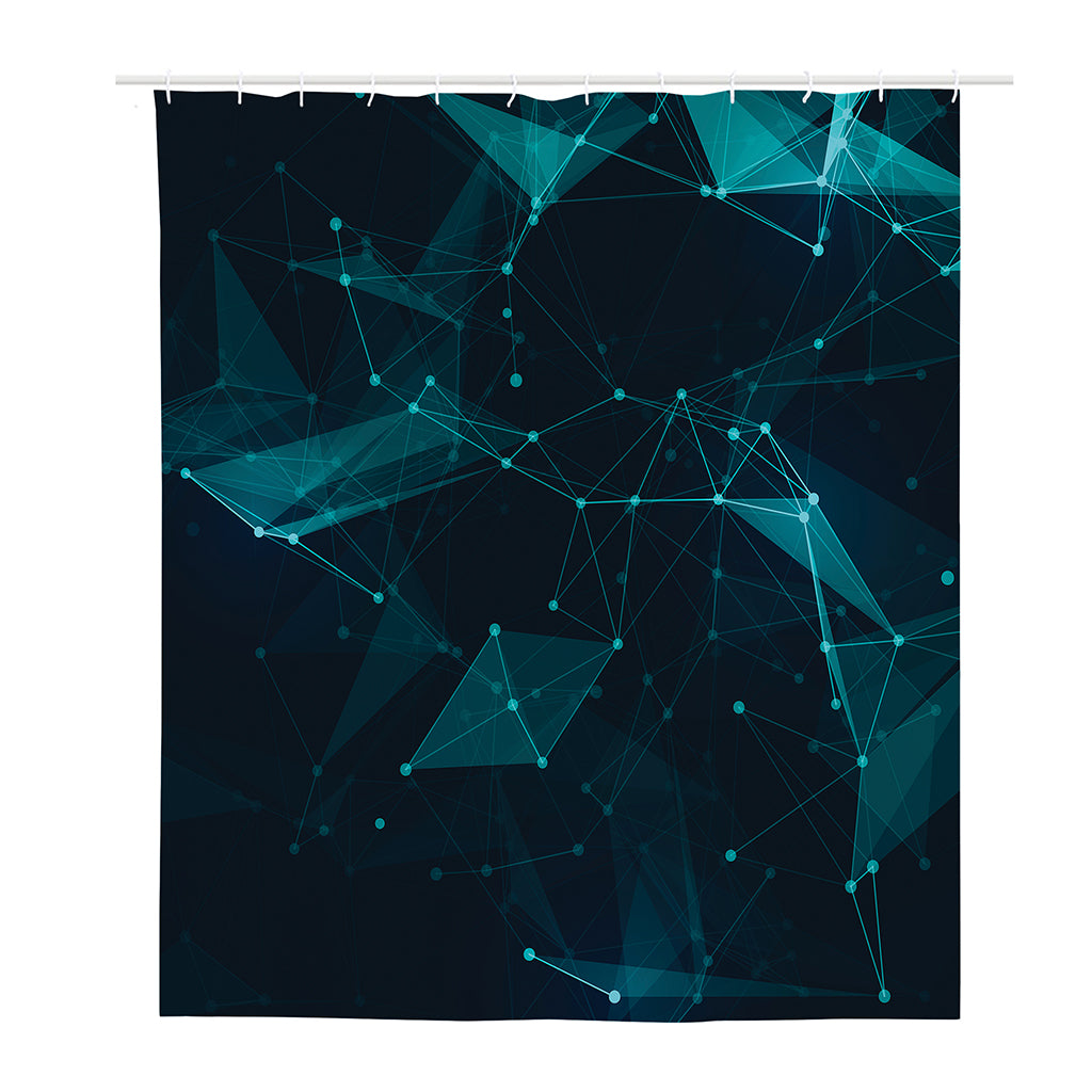 Teal Polygonal Dot Geometric Print Polyester Shower Curtain