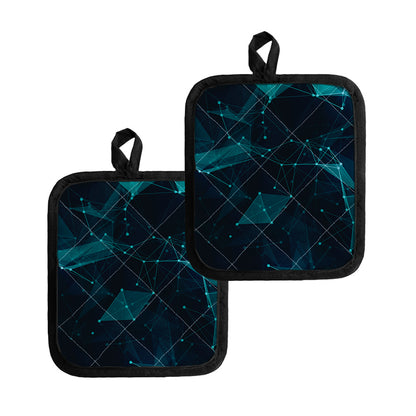 Teal Polygonal Dot Geometric Print Pot Holders