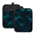 Teal Polygonal Dot Geometric Print Pot Holders With Pocket