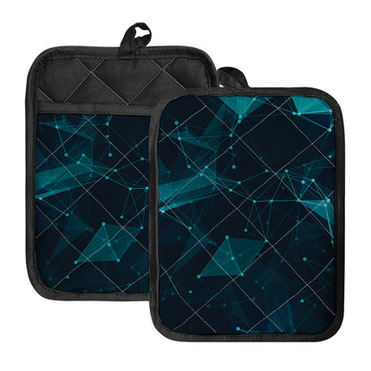 Teal Polygonal Dot Geometric Print Pot Holders With Pocket