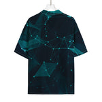 Teal Polygonal Dot Geometric Print Rayon Hawaiian Shirt