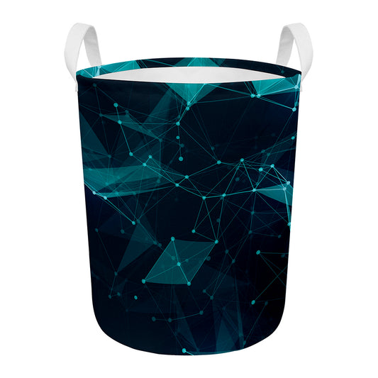 Teal Polygonal Dot Geometric Print Round Laundry Basket