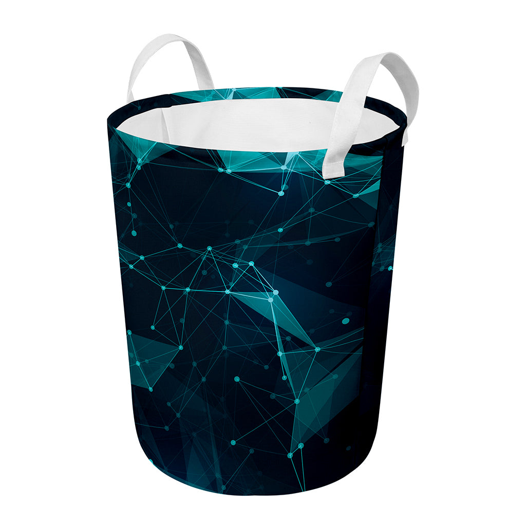 Teal Polygonal Dot Geometric Print Round Laundry Basket