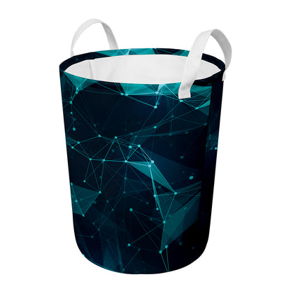 Teal Polygonal Dot Geometric Print Round Laundry Basket
