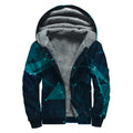 Teal Polygonal Dot Geometric Print Sherpa Lined Zip Up Hoodie