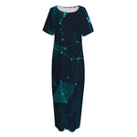 Teal Polygonal Dot Geometric Print Short Sleeve Long Nightdress
