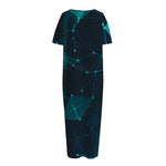 Teal Polygonal Dot Geometric Print Short Sleeve Long Nightdress
