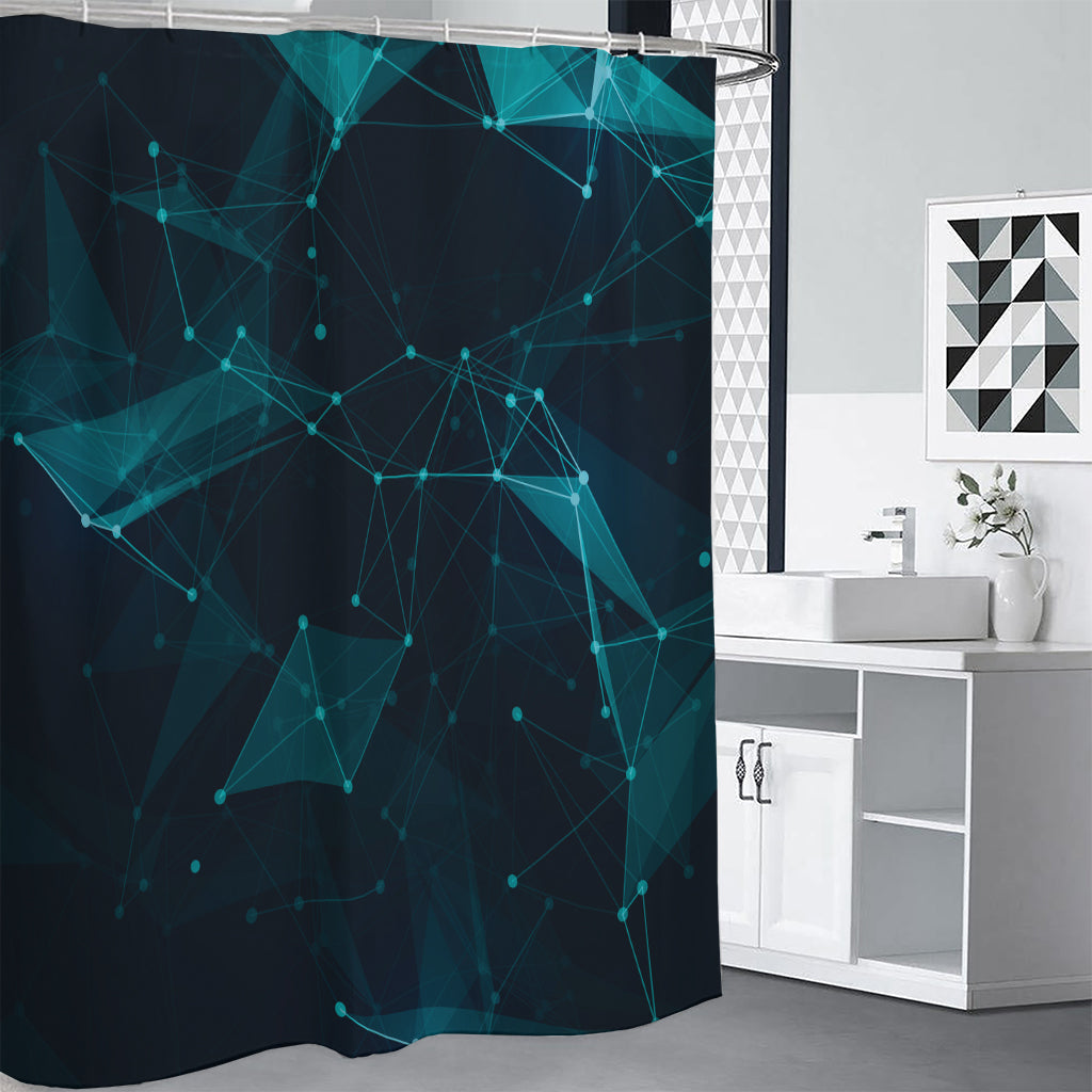 Teal Polygonal Dot Geometric Print Shower Curtain