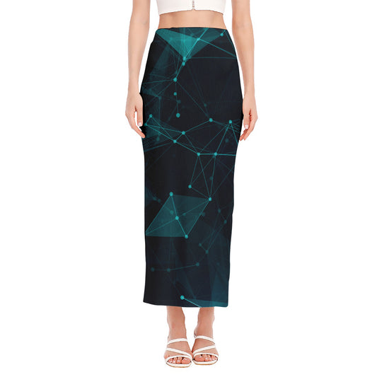 Teal Polygonal Dot Geometric Print Side Slit Maxi Skirt