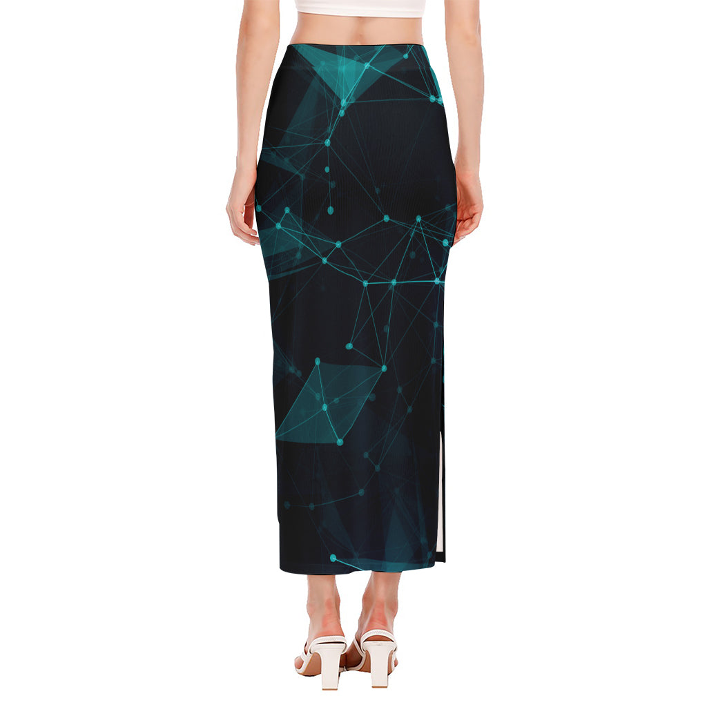 Teal Polygonal Dot Geometric Print Side Slit Maxi Skirt