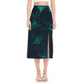 Teal Polygonal Dot Geometric Print Side Slit Midi Skirt