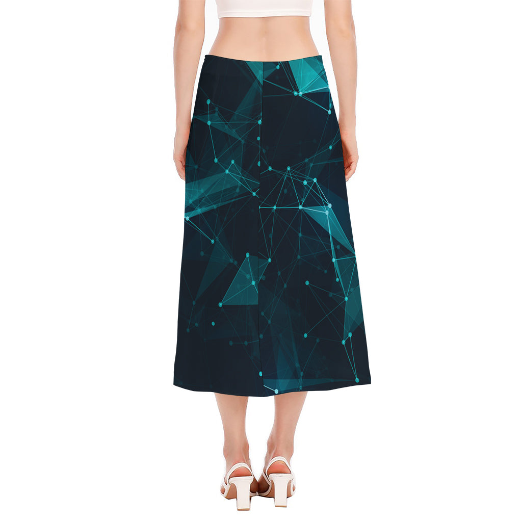 Teal Polygonal Dot Geometric Print Side Slit Midi Skirt
