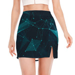 Teal Polygonal Dot Geometric Print Side Slit Mini Skirt