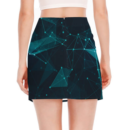 Teal Polygonal Dot Geometric Print Side Slit Mini Skirt