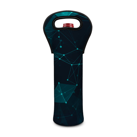 Teal Polygonal Dot Geometric Print Single Neoprene Wine Tote