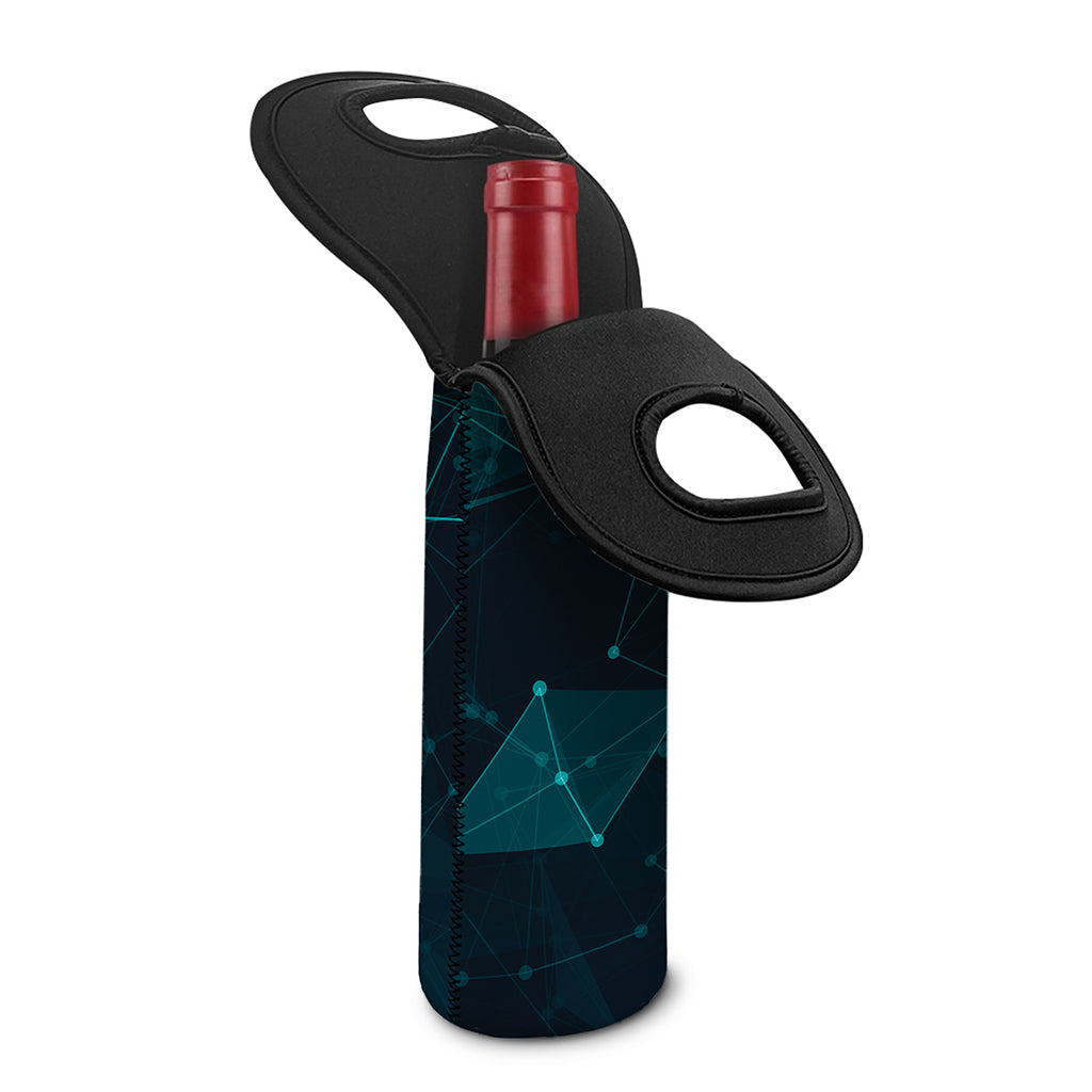 Teal Polygonal Dot Geometric Print Single Neoprene Wine Tote