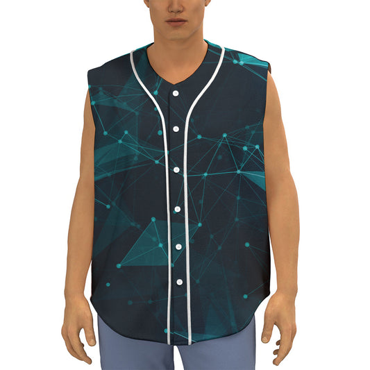 Teal Polygonal Dot Geometric Print Sleeveless Baseball Jersey