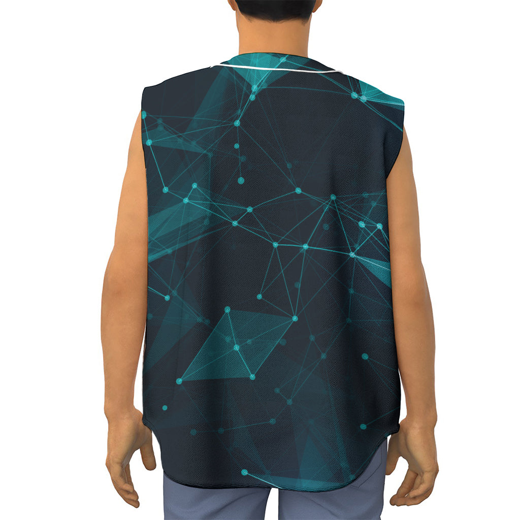 Teal Polygonal Dot Geometric Print Sleeveless Baseball Jersey