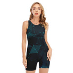 Teal Polygonal Dot Geometric Print Sleeveless One Piece Swimsuit