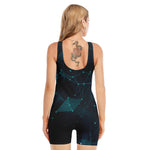 Teal Polygonal Dot Geometric Print Sleeveless One Piece Swimsuit