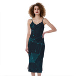 Teal Polygonal Dot Geometric Print Slim Fit Midi Cami Dress