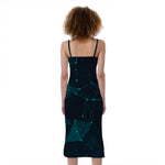 Teal Polygonal Dot Geometric Print Slim Fit Midi Cami Dress