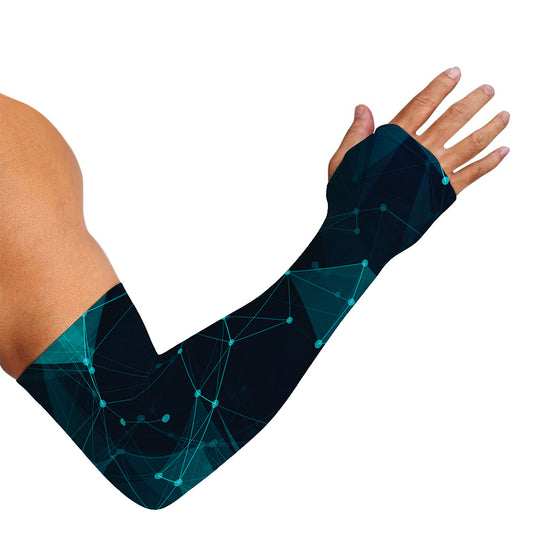 Teal Polygonal Dot Geometric Print Sun Protection Arm Sleeves