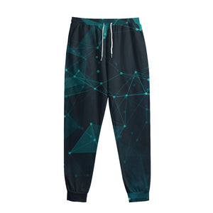 Teal Polygonal Dot Geometric Print Sweatpants