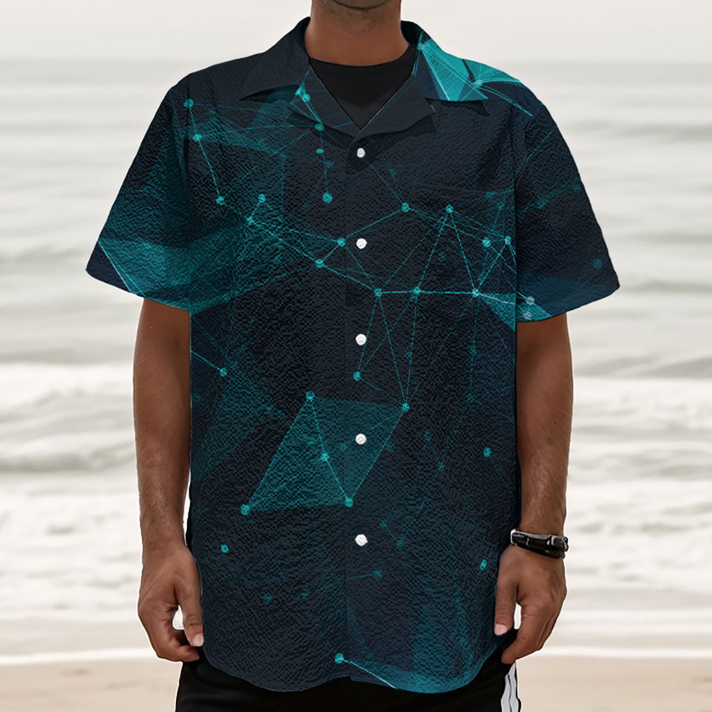 Teal Polygonal Dot Geometric Print Textured Short Sleeve Shirt