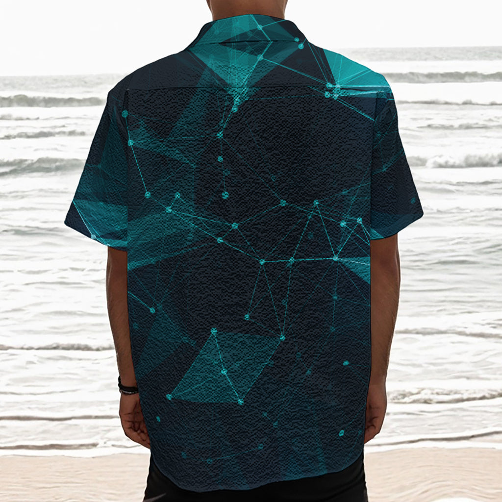 Teal Polygonal Dot Geometric Print Textured Short Sleeve Shirt