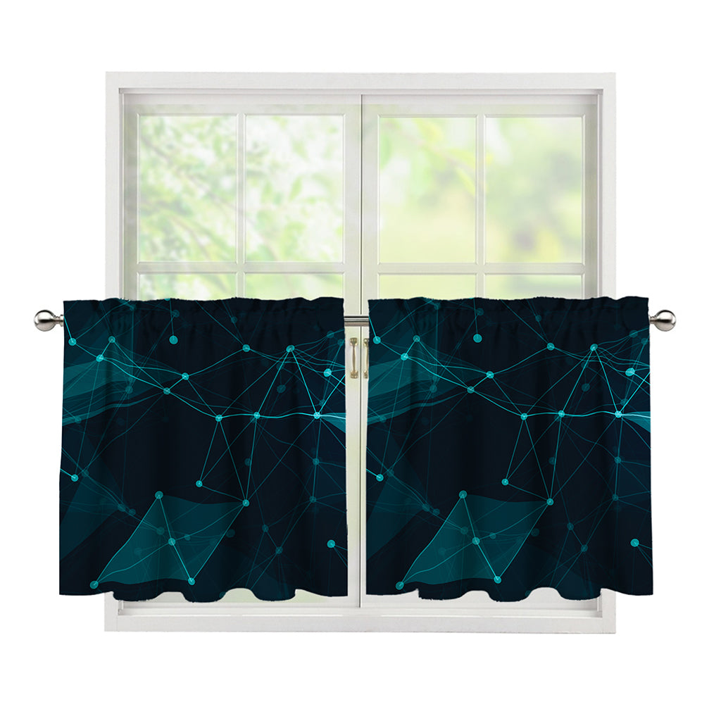 Teal Polygonal Dot Geometric Print Tier Curtains