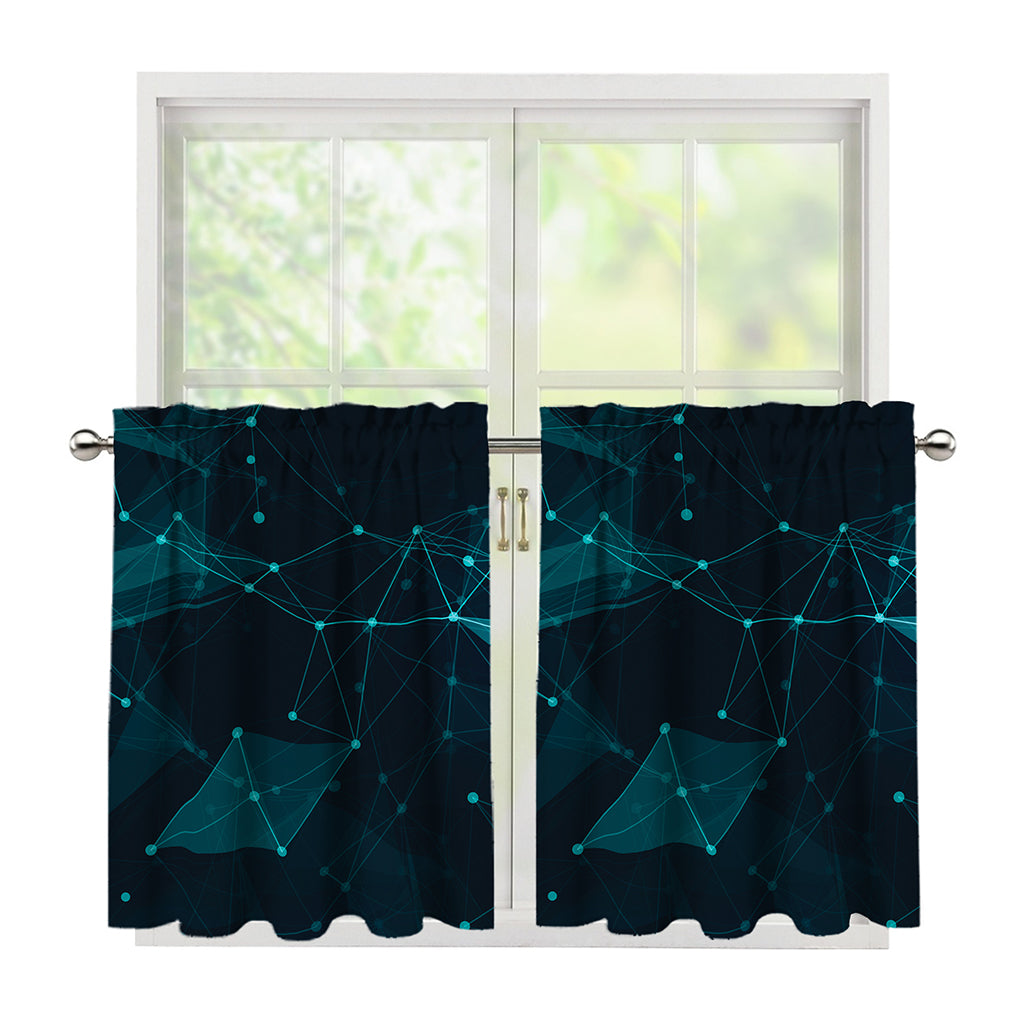 Teal Polygonal Dot Geometric Print Tier Curtains