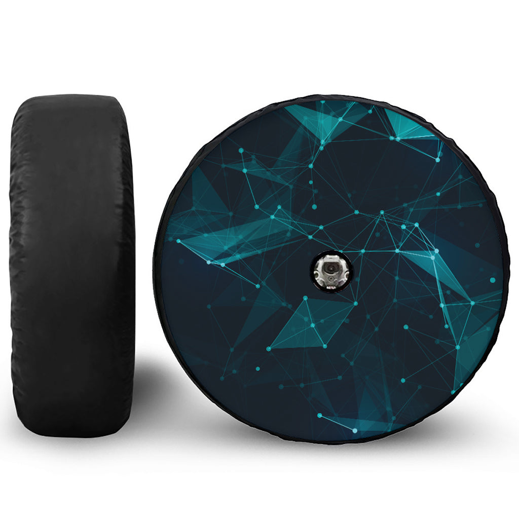 Teal Polygonal Dot Geometric Print Tire Cover With Camera Hole