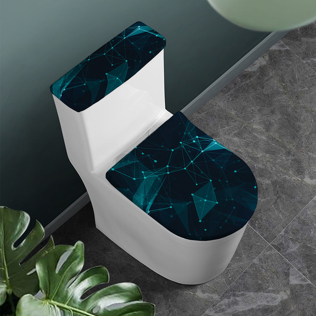 Teal Polygonal Dot Geometric Print Toilet Lid And Tank Cover Set