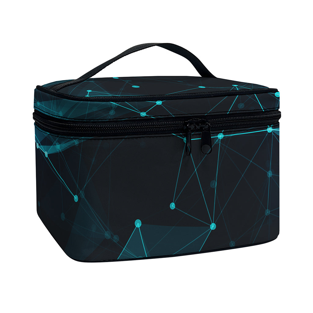 Teal Polygonal Dot Geometric Print Travel Makeup Bag