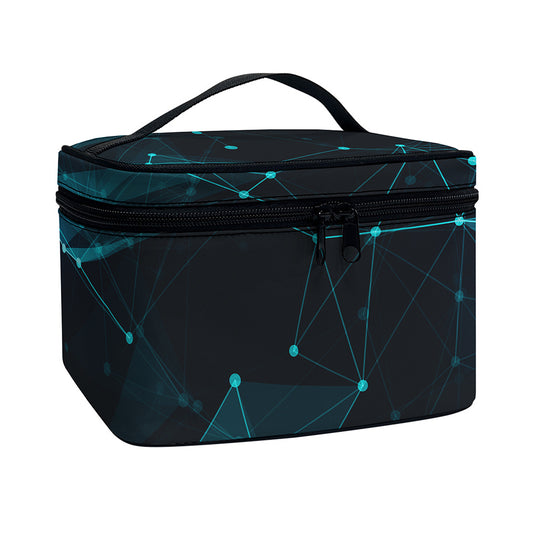 Teal Polygonal Dot Geometric Print Travel Makeup Bag