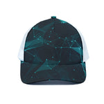 Teal Polygonal Dot Geometric Print White Mesh Trucker Cap