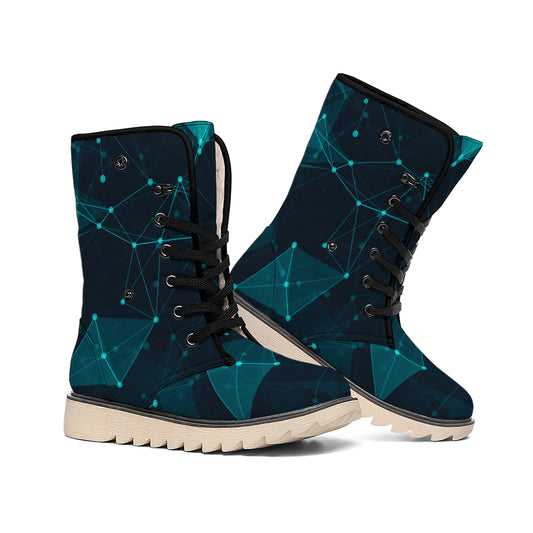 Teal Polygonal Dot Geometric Print Winter Boots