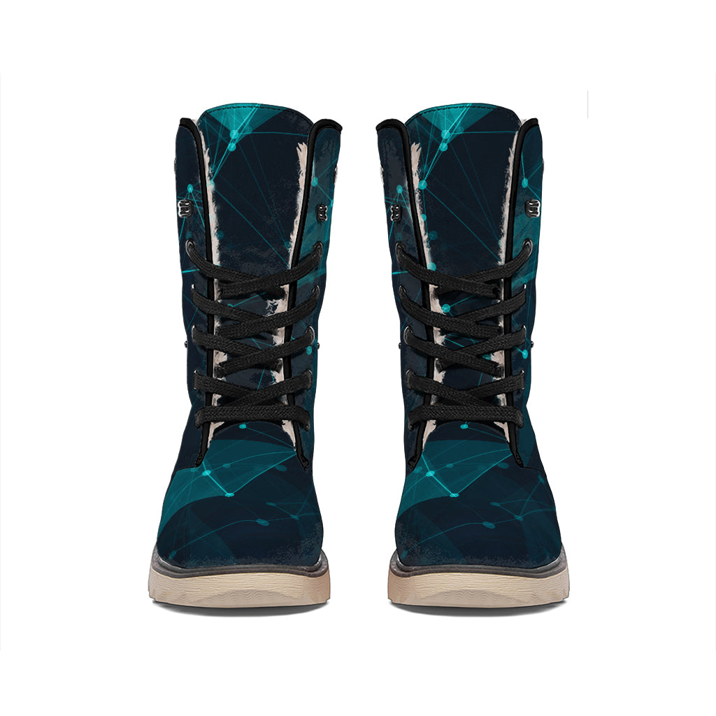 Teal Polygonal Dot Geometric Print Winter Boots