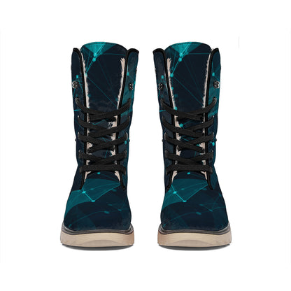 Teal Polygonal Dot Geometric Print Winter Boots