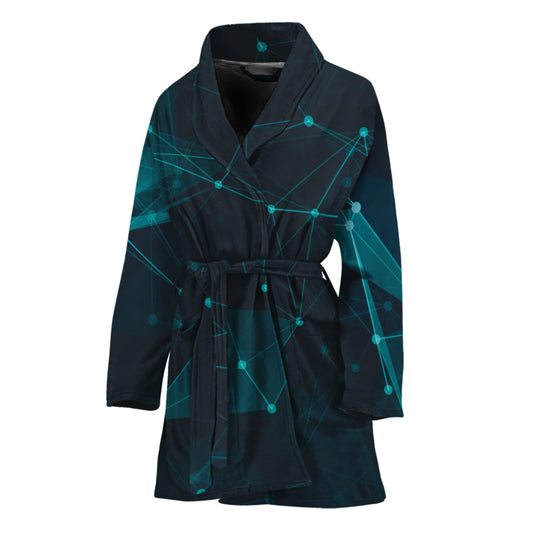 Teal Polygonal Dot Geometric Print Women's Bathrobe