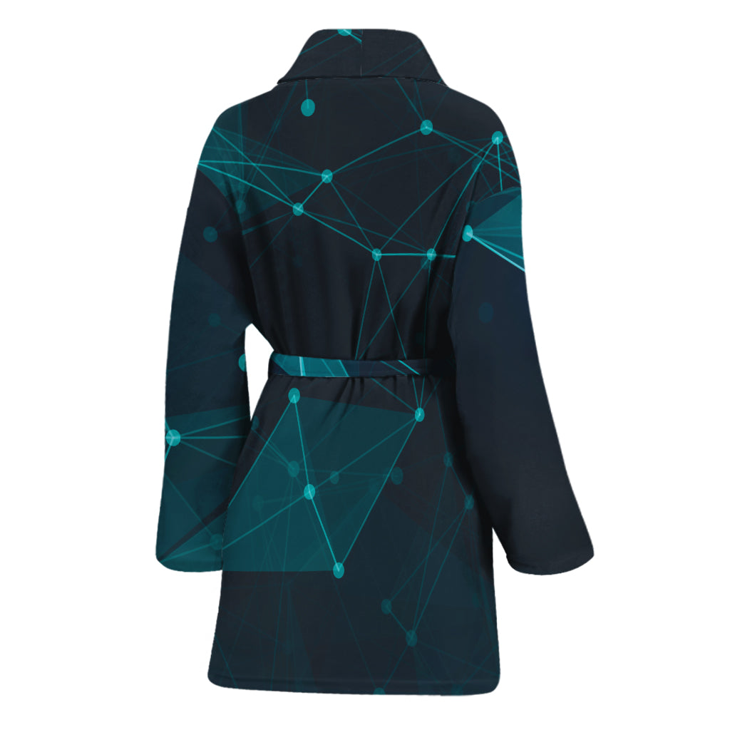 Teal Polygonal Dot Geometric Print Women's Bathrobe
