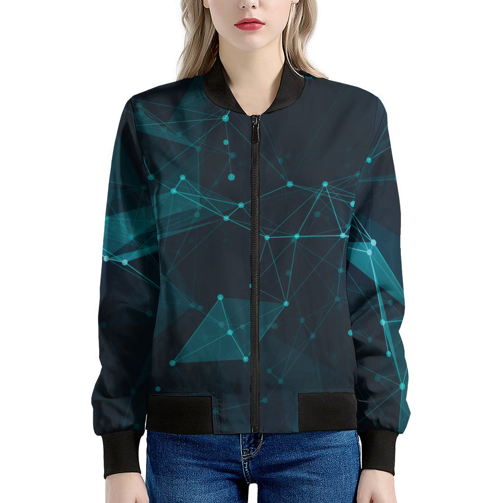Teal Polygonal Dot Geometric Print Women's Bomber Jacket