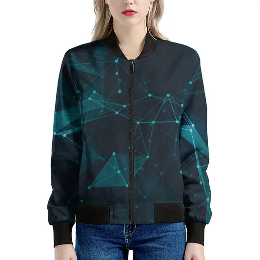 Teal Polygonal Dot Geometric Print Women's Bomber Jacket