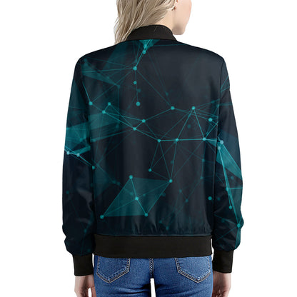 Teal Polygonal Dot Geometric Print Women's Bomber Jacket