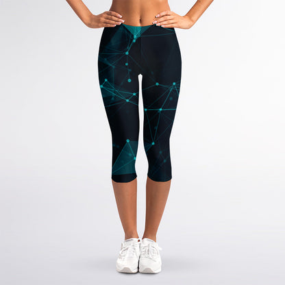 Teal Polygonal Dot Geometric Print Women's Capri Leggings