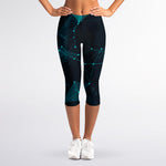 Teal Polygonal Dot Geometric Print Women's Capri Leggings