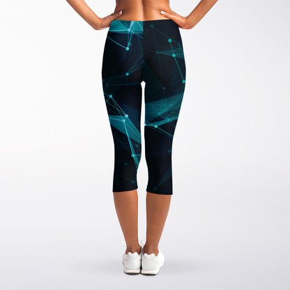 Teal Polygonal Dot Geometric Print Women's Capri Leggings