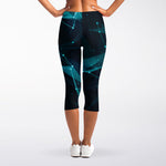 Teal Polygonal Dot Geometric Print Women's Capri Leggings