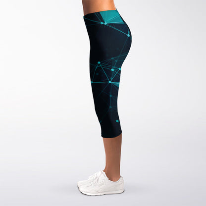 Teal Polygonal Dot Geometric Print Women's Capri Leggings